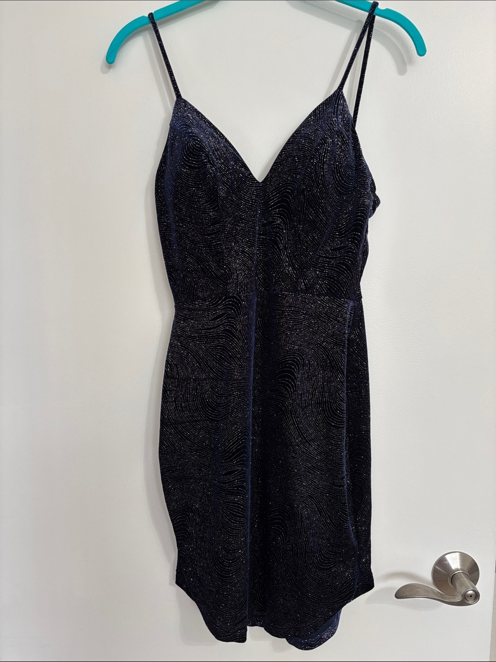 Windsor Navy Glitter Velvet Slip Dress